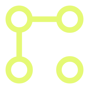 Icono de conexión con círculos, representando desarrollo y diseño Shopify en una agencia.
