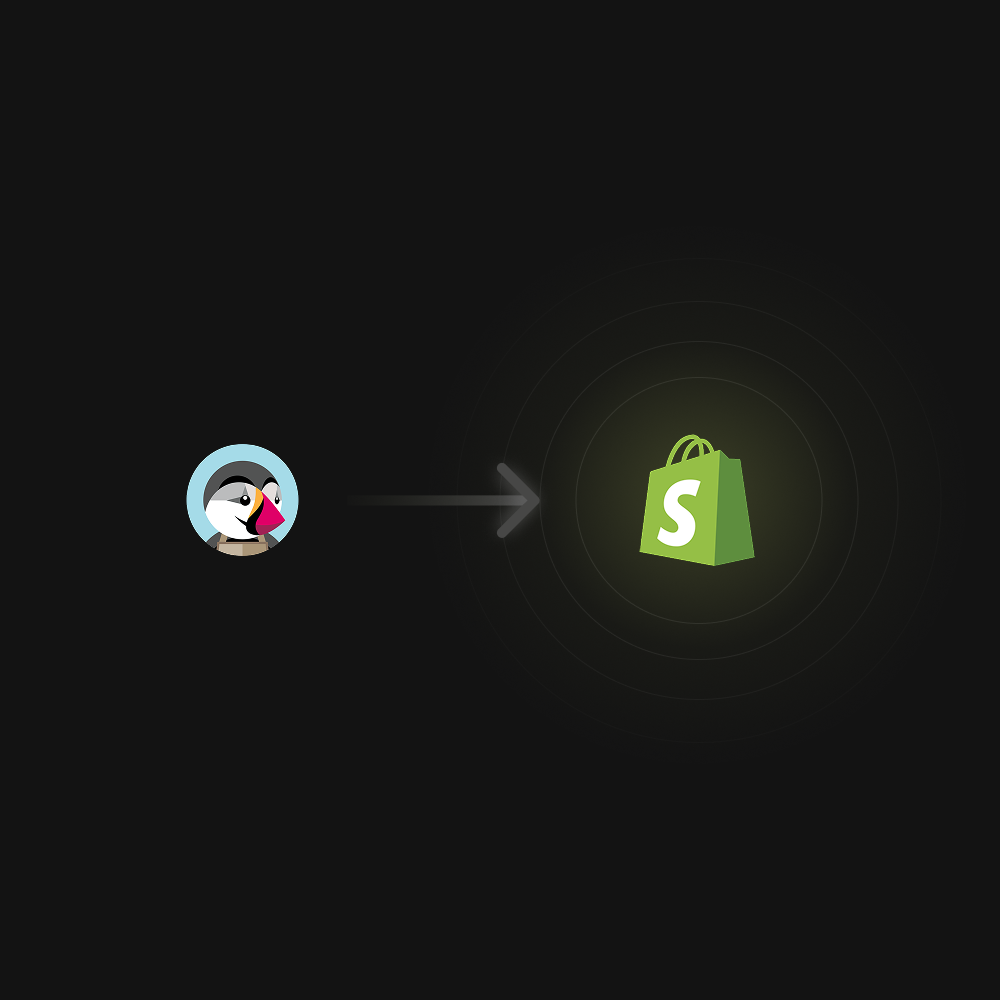 Logotipo de una agencia Shopify que conecta con un carrito de compras de Shopify.