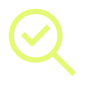 Ícono de lupa con un check, representando la búsqueda y validación en agencia Shopify.