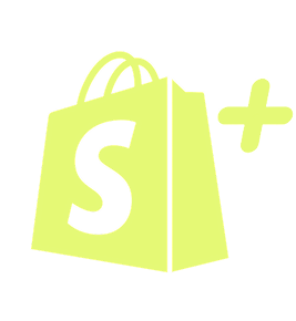 Logo de agencia Shopify resaltando el símbolo de Shopify Plus en color amarillo.